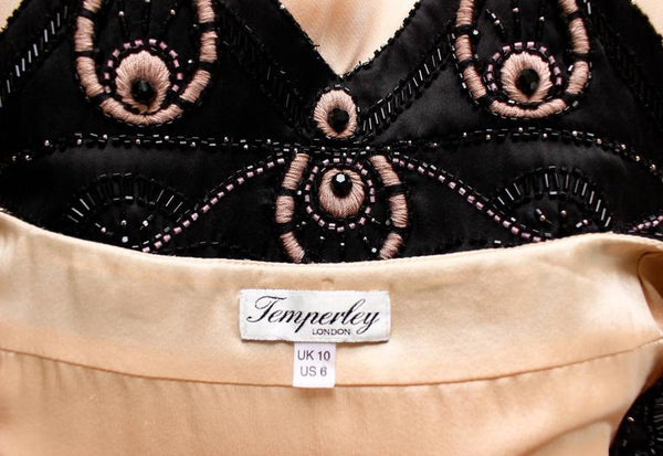 Temperley London Signature Pale Pink and Black Dress Beading and Appliqué