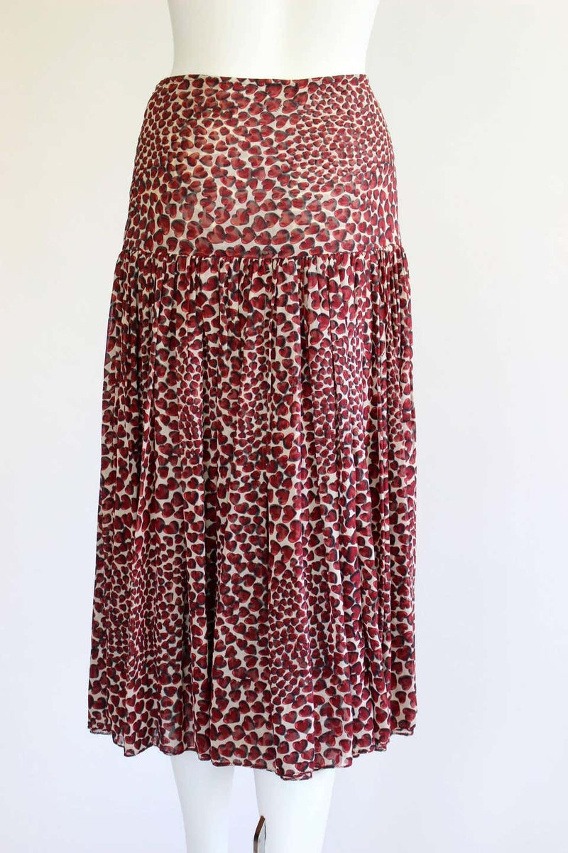 S/S 2000 Iconic Prada Heart Print Silk Skirt Rare and Collectable