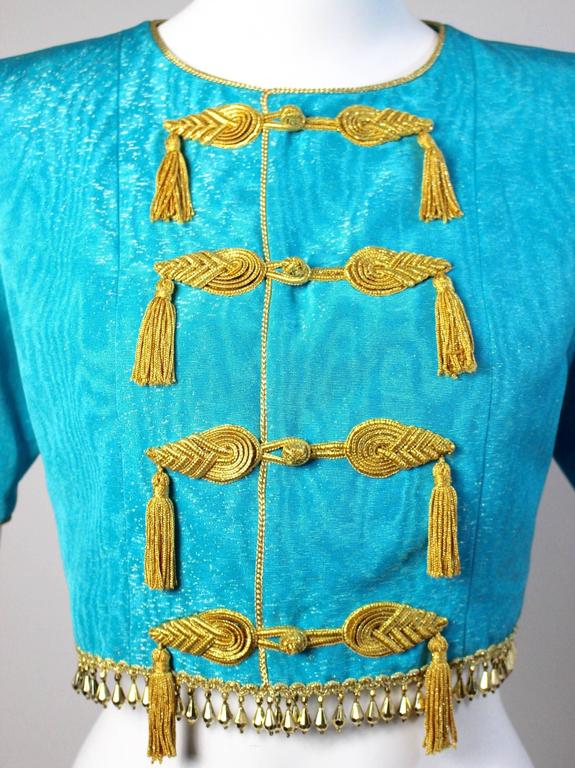 1993 Yves Saint Laurent Documented Moire Gold Silk Tassel Beads Jacket YSL