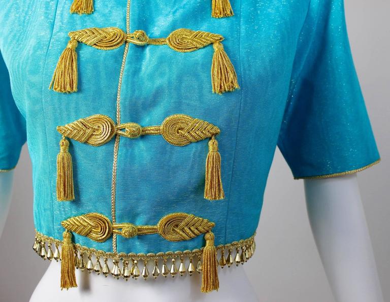 1993 Yves Saint Laurent Documented Moire Gold Silk Tassel Beads Jacket YSL