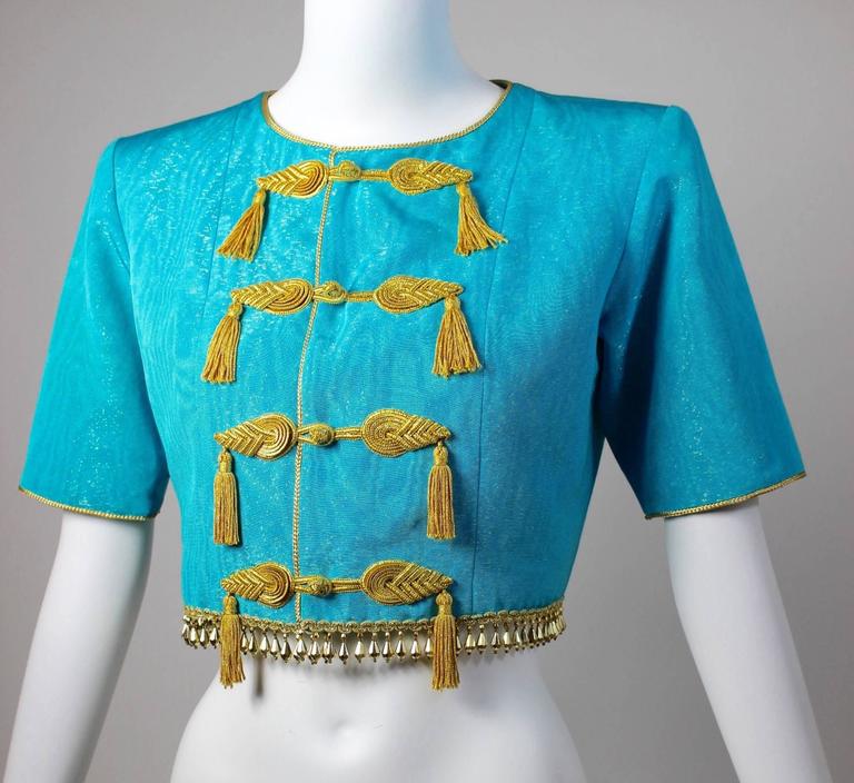 1993 Yves Saint Laurent Documented Moire Gold Silk Tassel Beads Jacket YSL