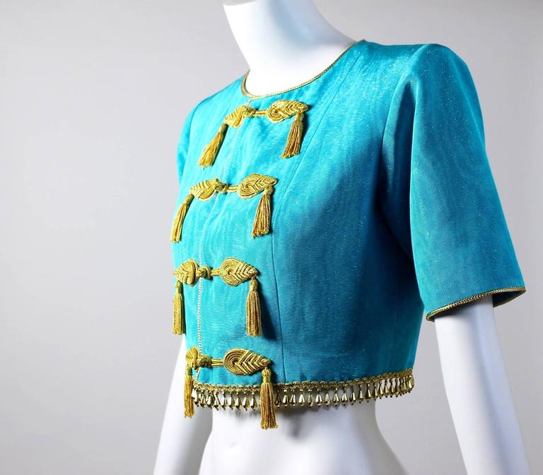 1993 Yves Saint Laurent Documented Moire Gold Silk Tassel Beads Jacket YSL