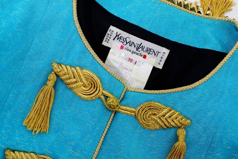 1993 Yves Saint Laurent Documented Moire Gold Silk Tassel Beads Jacket YSL