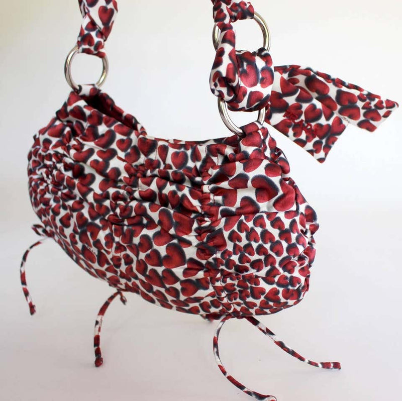 Prada Iconic Heart Print Silk Satin Shoulder Evening Bag Bows Spring 2000