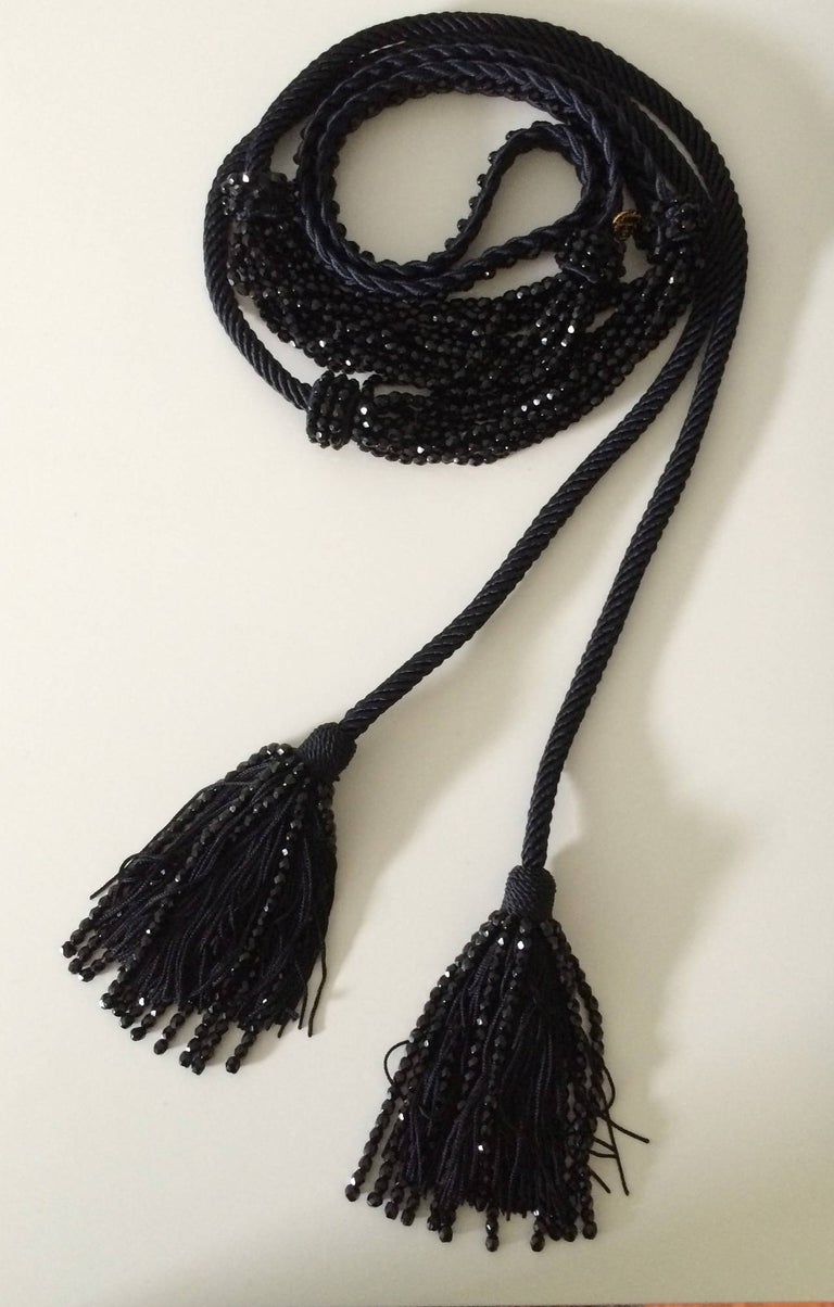 Yves Saint Laurent YSL Black Beaded Rope and Tassel Necklace Belt, 1990s