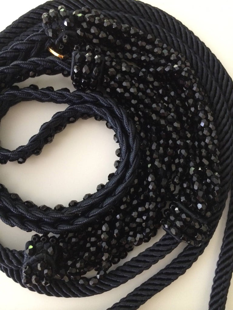 Yves Saint Laurent YSL Black Beaded Rope and Tassel Necklace Belt, 1990s