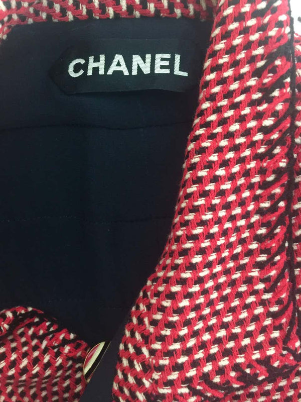 Chanel Vintage Haute-Couture Numbered Red Black Ivory Wool Jacket