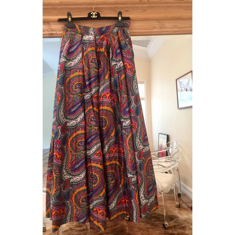 1970s Yves Saint Laurent High Waist Cotton Paisley Peasant Maxi Skirt