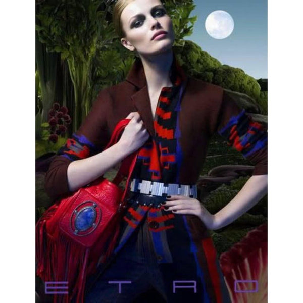 2008 Etro Runway Campaign Red Leather Fringe Shoulder Bag