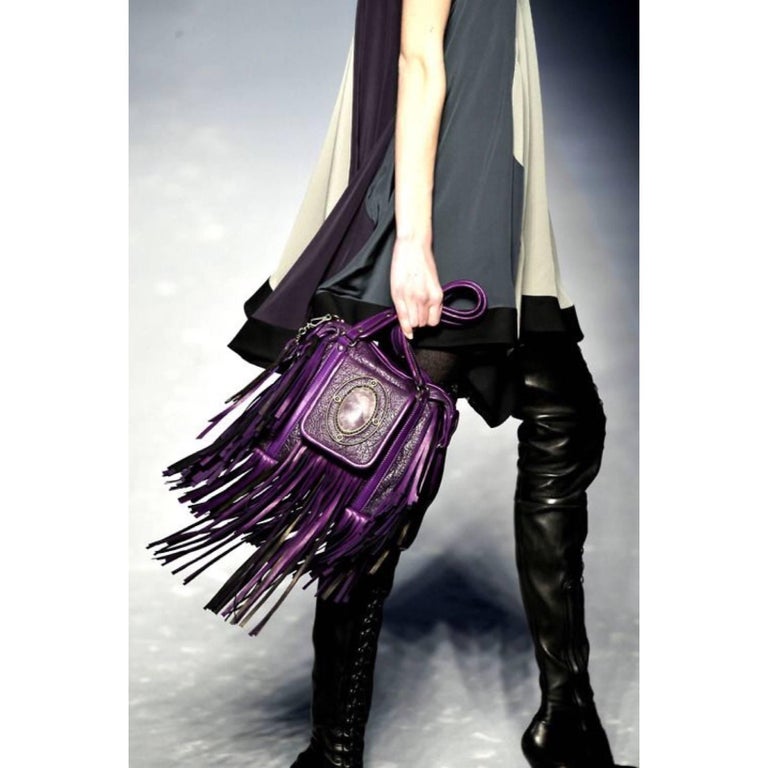 2008 Etro Runway Campaign Red Leather Fringe Shoulder Bag