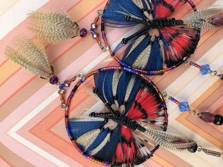 Valentino Resort Butterfly Dream Catcher Feather Shoulder Duster Earrings, 2016
