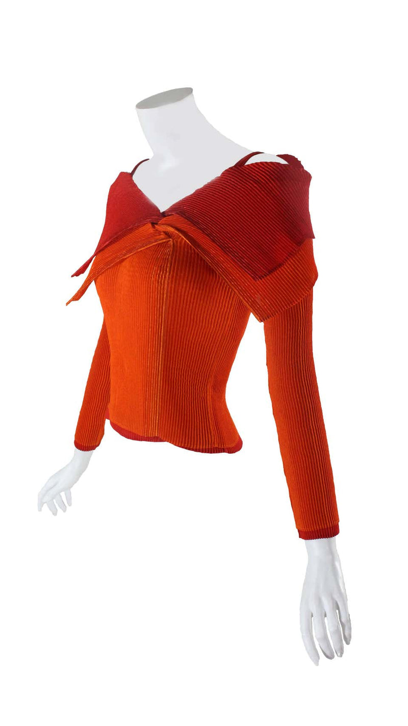 Issey Miyake Red and Orange Sculptural Pleat Top
