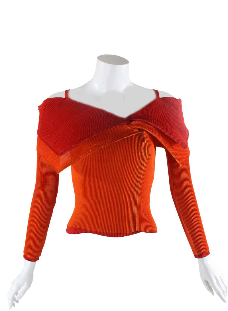 Issey Miyake Red and Orange Sculptural Pleat Top