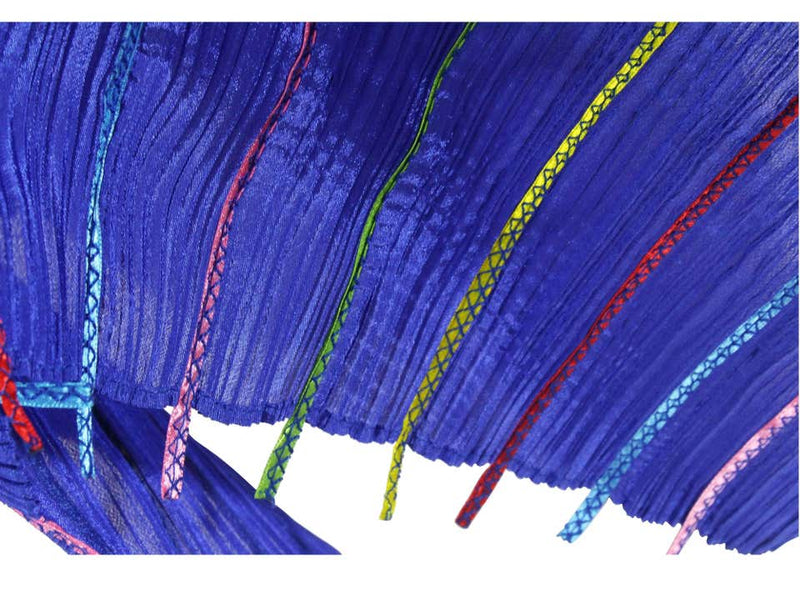Issey Miyake "Pleats Please" Blue Colorful Ribbon Stripe Shawl Poncho Cape Dress