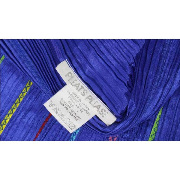 Issey Miyake "Pleats Please" Blue Colorful Ribbon Stripe Shawl Poncho Cape Dress