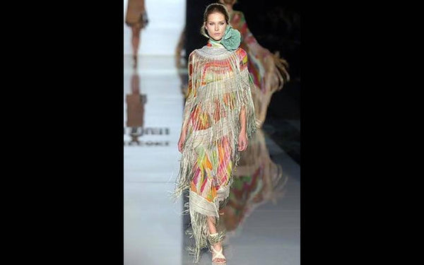 Missoni Runway 2004 Silk Colorful Fringe Scarf / Cape Dress