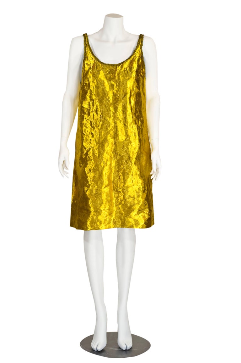 Prada Spring 2009 Gold Metal and Silk Sleeveless Cocktail Dress Runway