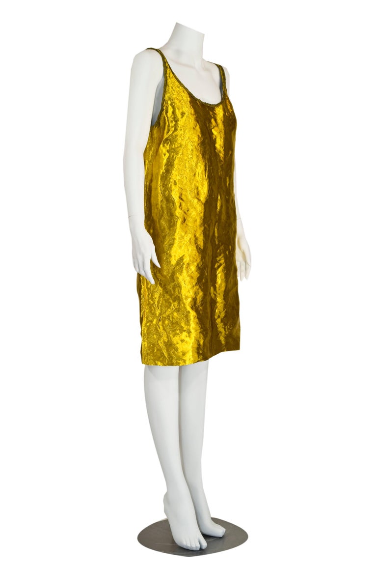 Prada Spring 2009 Gold Metal and Silk Sleeveless Cocktail Dress Runway