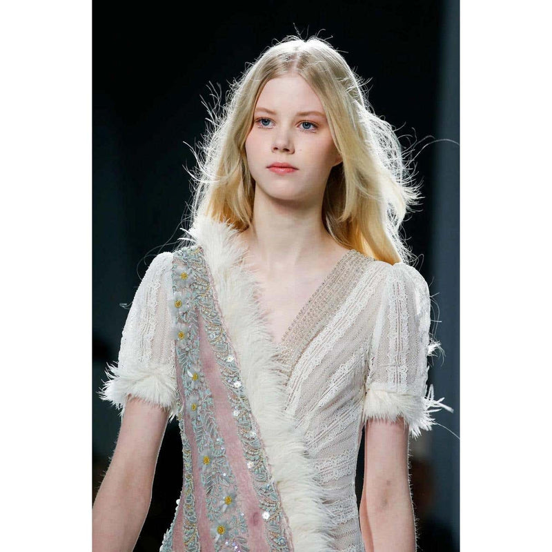 Rodarte Fall 2015 Lace Crystal Embellished Feather Trim Mini Dress