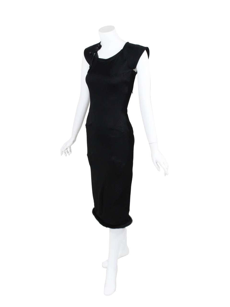 Tom Ford for Yves Saint Laurent 2004 Runway Black Silk Pagoda Dress Mink Trim