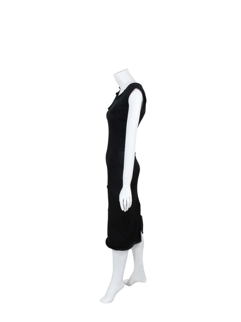 Tom Ford for Yves Saint Laurent 2004 Runway Black Silk Pagoda Dress Mink Trim