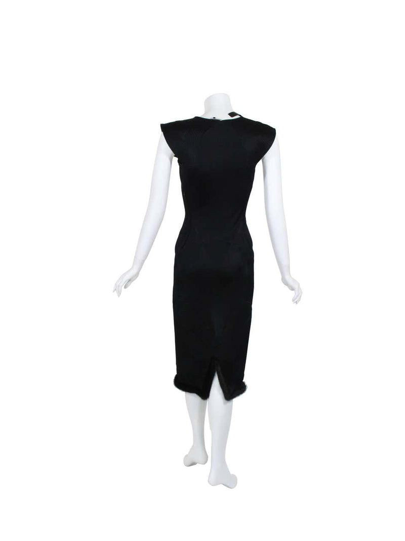 Tom Ford for Yves Saint Laurent 2004 Runway Black Silk Pagoda Dress Mink Trim