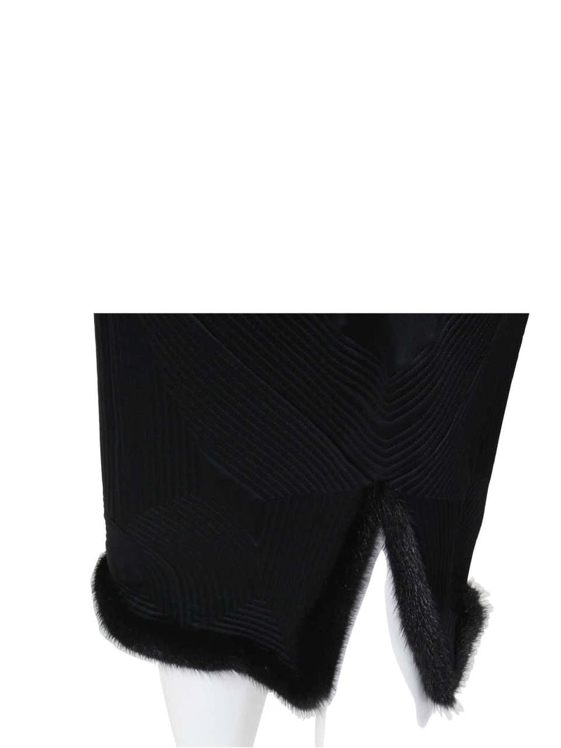 Tom Ford for Yves Saint Laurent 2004 Runway Black Silk Pagoda Dress Mink Trim