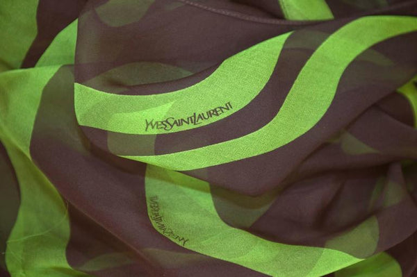 Yves Saint Laurent Black and Green Silk Chiffon Ruffle Trim Sash Skirt, 2004