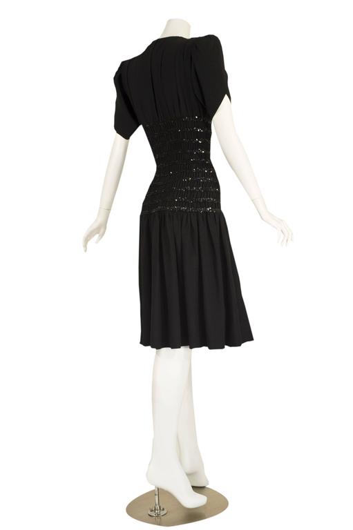 1980s Yves Saint Laurent Black Crepe and Sequin Waist Dress Documented