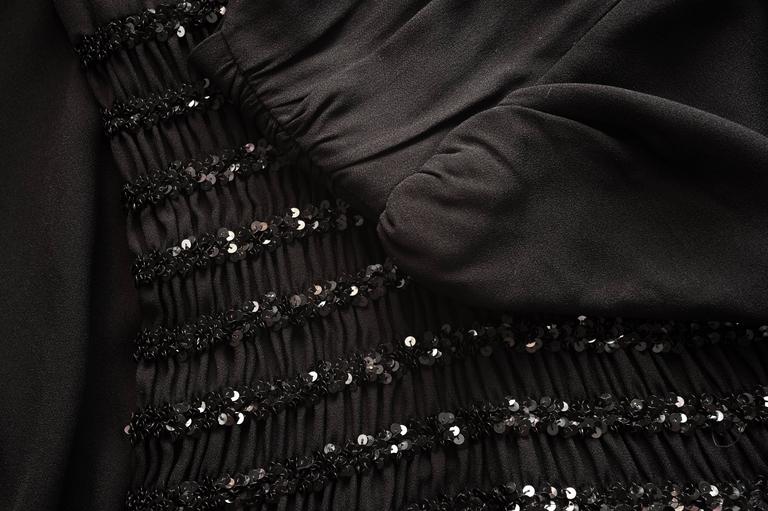 1980s Yves Saint Laurent Black Crepe and Sequin Waist Dress Documented