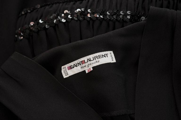 1980s Yves Saint Laurent Black Crepe and Sequin Waist Dress Documented