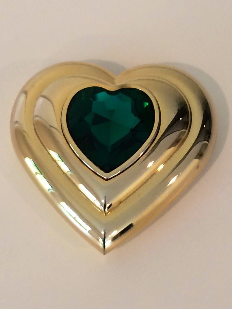 Yves Saint Laurent Dazzling Emerald Green Crystal Jewel Heart Compact YSL