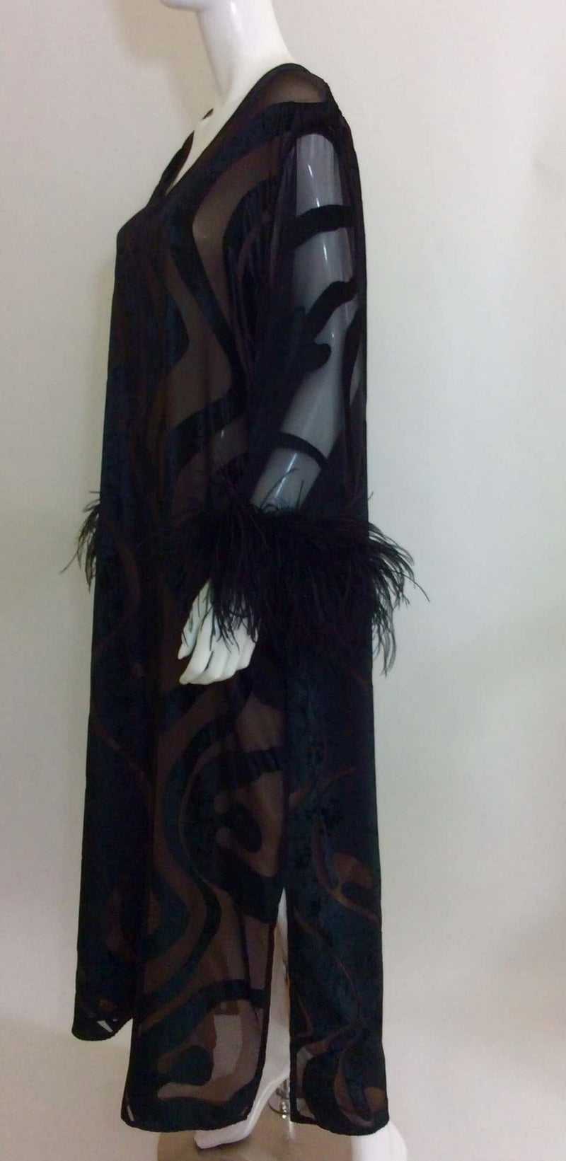 Vintage Valentino Caftan With Feather Cuffs