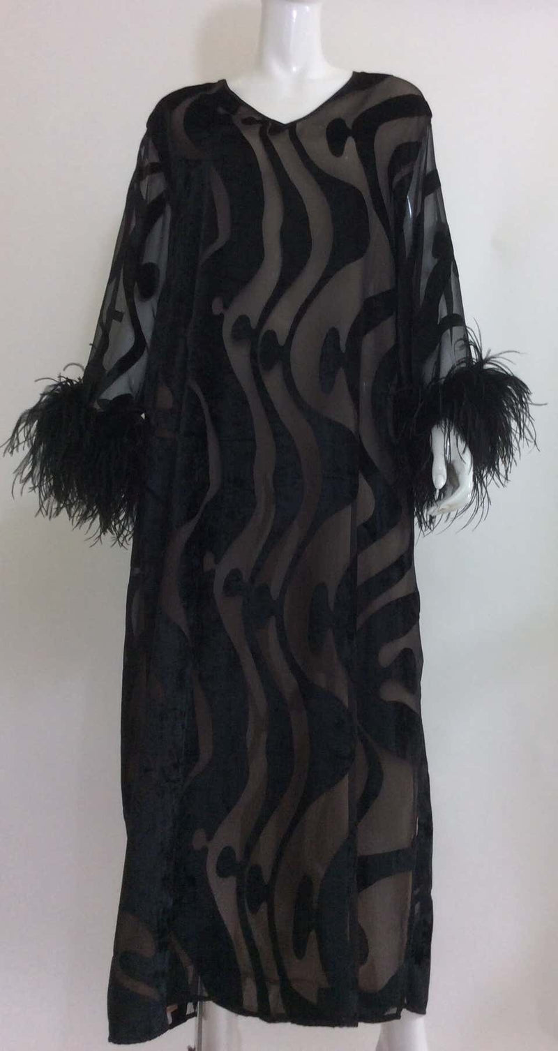 Vintage Valentino Caftan With Feather Cuffs