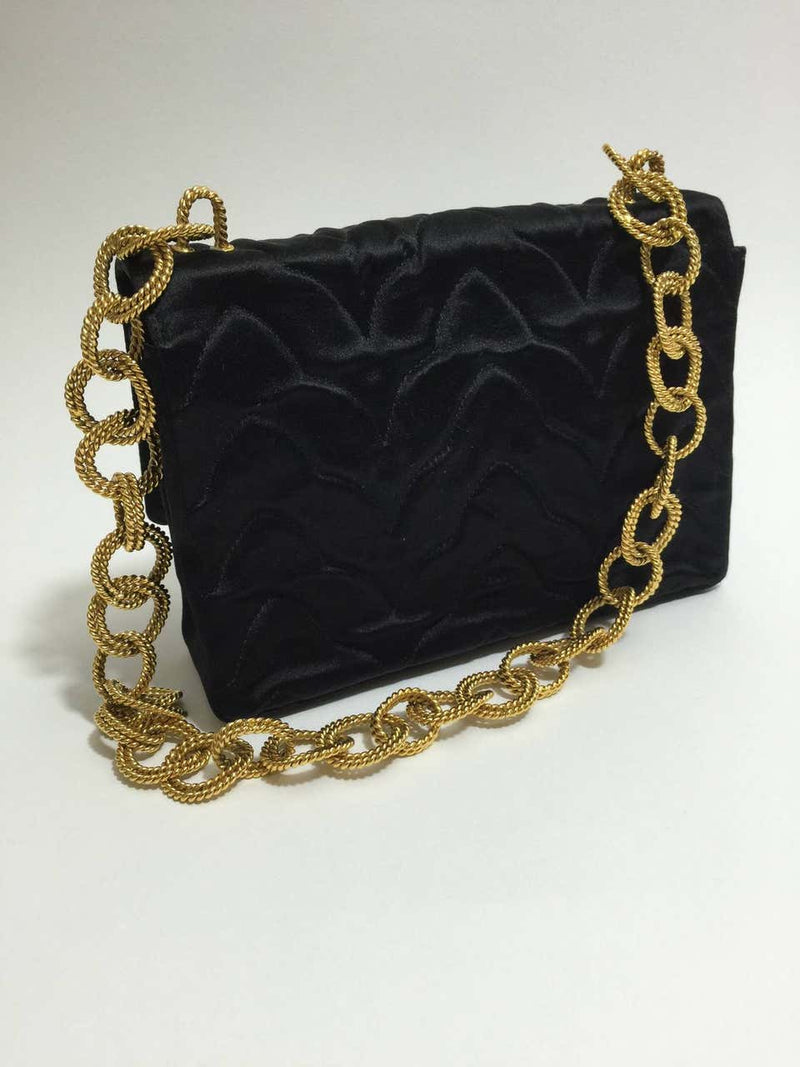 Rare Vintage Chanel Gripoix & Gold Chain Satin Evening Bag / Purse