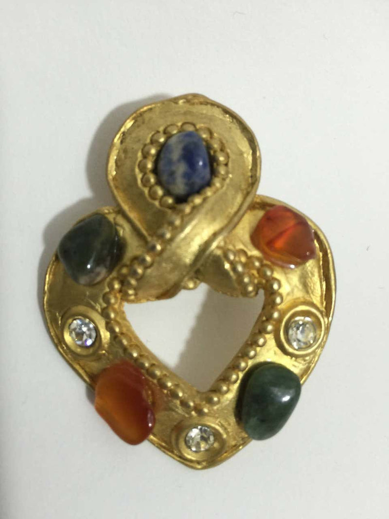 Vintage Claire Deve Gold Heart & Quartz Earrings