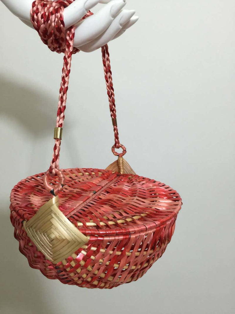 Vintage I. Magnin Lacquered Woven Raffia Italian Watermelon Basket Purse