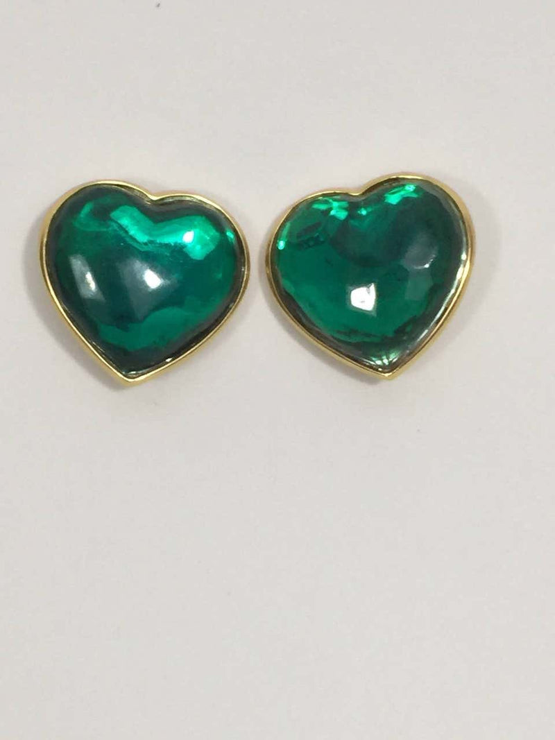 Vintage Yves Saint Laurent Runway Green Heart Earrings YSL