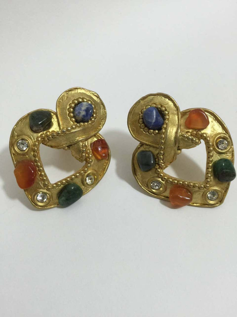 Vintage Claire Deve Gold Heart & Quartz Earrings