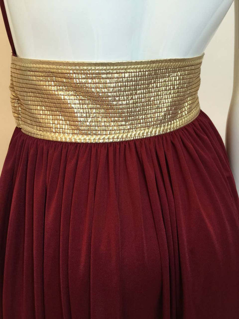 1970s Bill Tice Merlot & Gold Open Back Dress