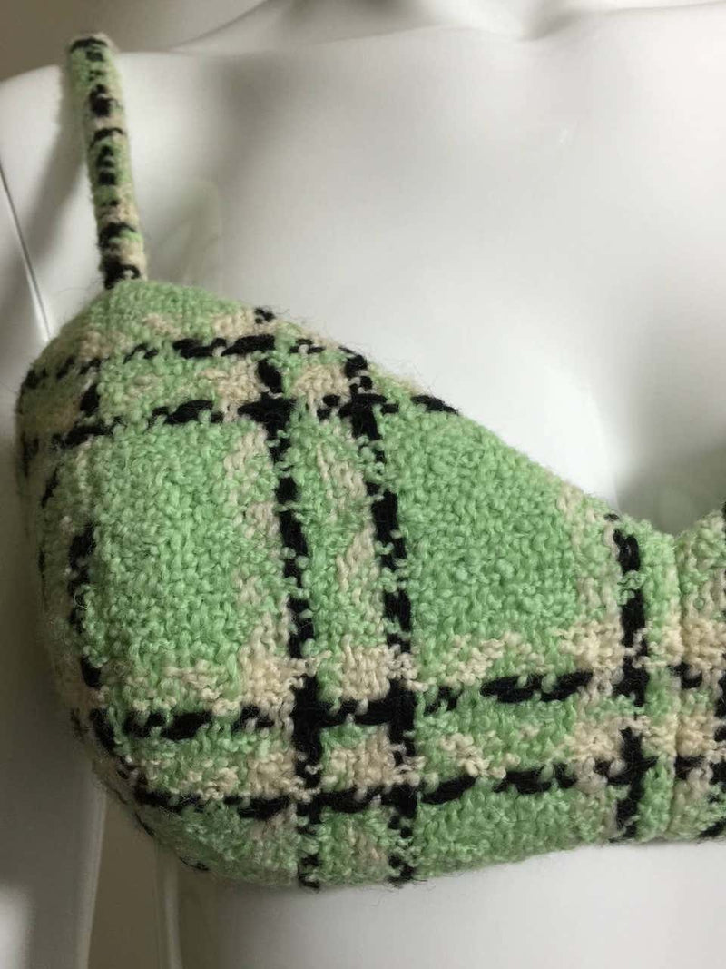 1994 Chanel S/S Runway Pastel Green Plaid Boucle Bralette Top w/ Tags Documented