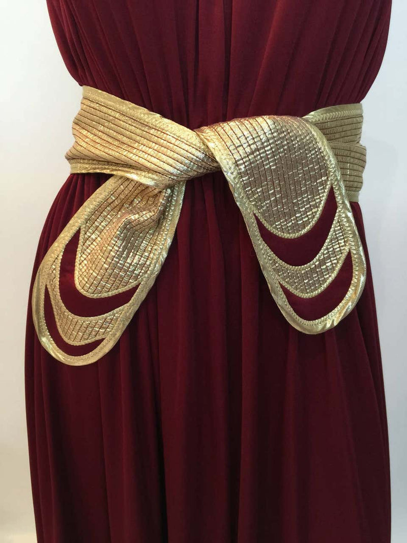 1970s Bill Tice Merlot & Gold Open Back Dress