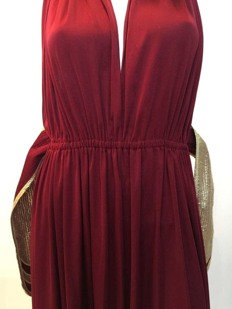 1970s Bill Tice Merlot & Gold Open Back Dress