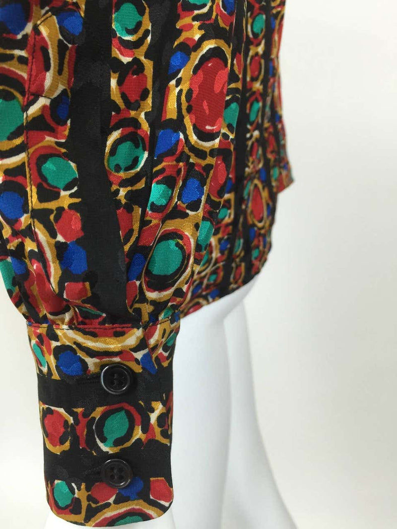 Vintage YSL Silk Jewel Print Blouse Saint Laurent