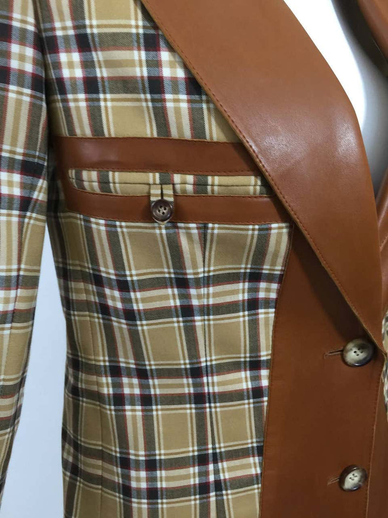 Christian Dior Wool Plaid and Leather Trim Jacket