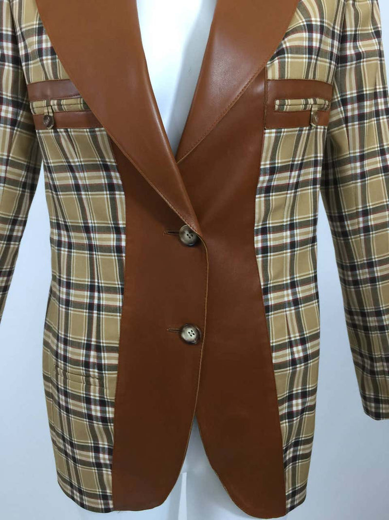 Christian Dior Wool Plaid and Leather Trim Jacket