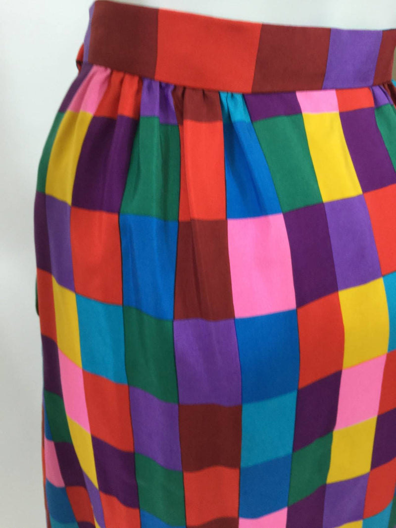 1970s Valentino Silk Multicolored ColorBlock Maxi Skirt