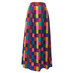 1970s Valentino Silk Multicolored ColorBlock Maxi Skirt