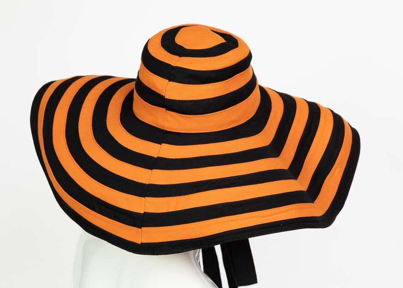 Prada Striped Orange & Black Wide Brim Hat Runway Spring 2011