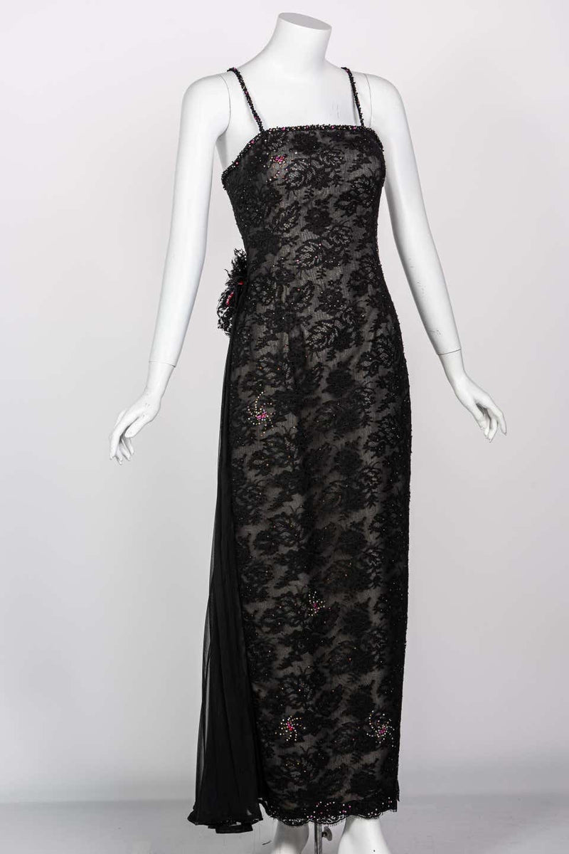 Vintage Sam Carlin Saks Fifth Avenue Black Lace Gown